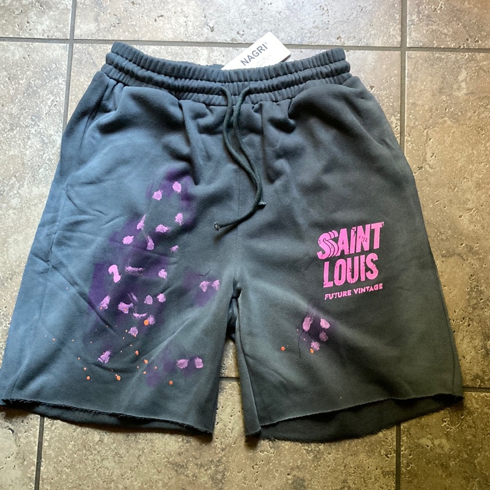 SSSaint Louis Future Vintage Graphic Shorts Three Pocket Grey Pink Mens Size M